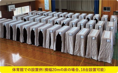 非密基地（簡易パーソナルスペース） 更衣・休養・授乳などに使える簡易個室。空気を入れて約1分で設営。パッケージはA4判の底面に奥行44cm