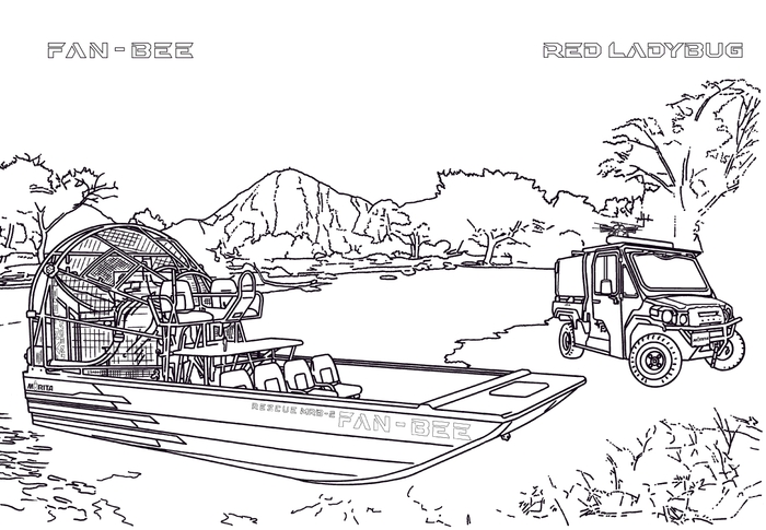 ぬりえ(救助用エアボート / 小型オフロード消防車)