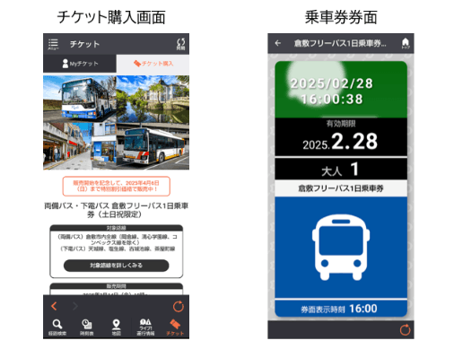 「倉敷フリーパス1日乗車券(土日祝限定)」画面