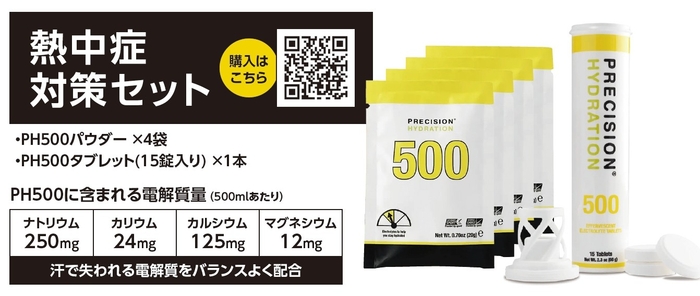 熱中症対策セット(PH500パウダー×4袋・PH500タブレット(15錠入り)×1本)