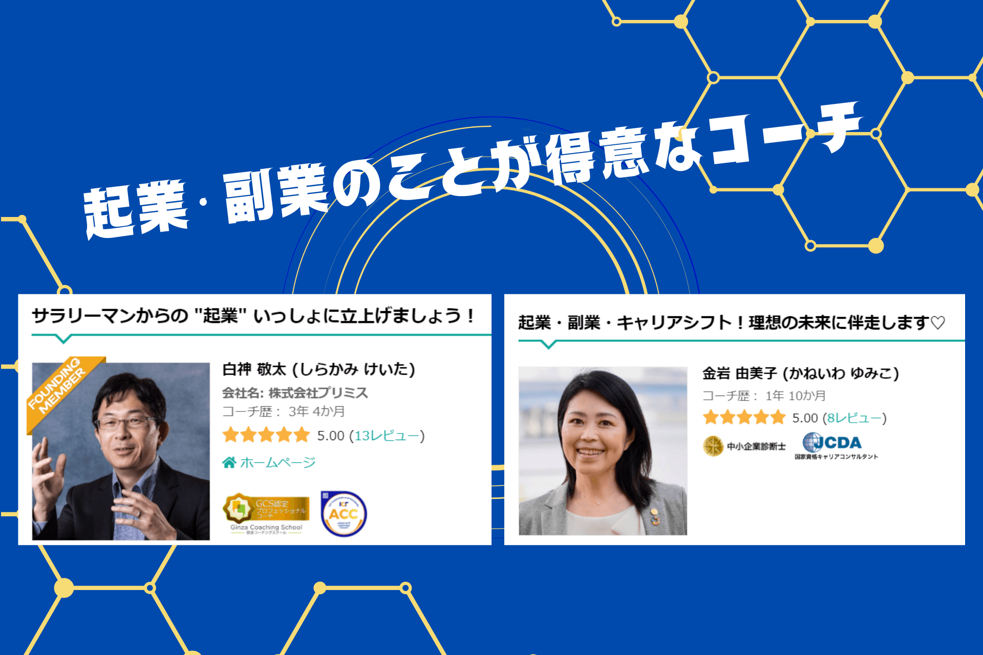 起業・副業のことが得意な 白神 敬太コーチと金岩 由美子コーチ