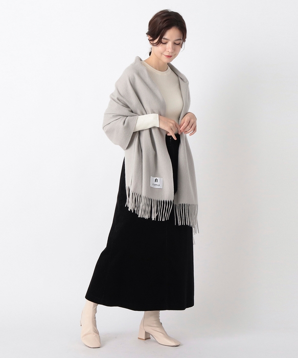 フルラカシミヤ100%ストールB&W 洗えるカシミヤ24-135-46026