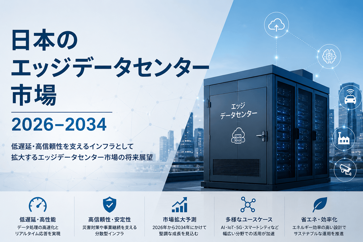 日本のエッジデータセンター市場は2034年までにUSD 6,019.89 Millionに達し、CAGR 21.34%で成長すると予測