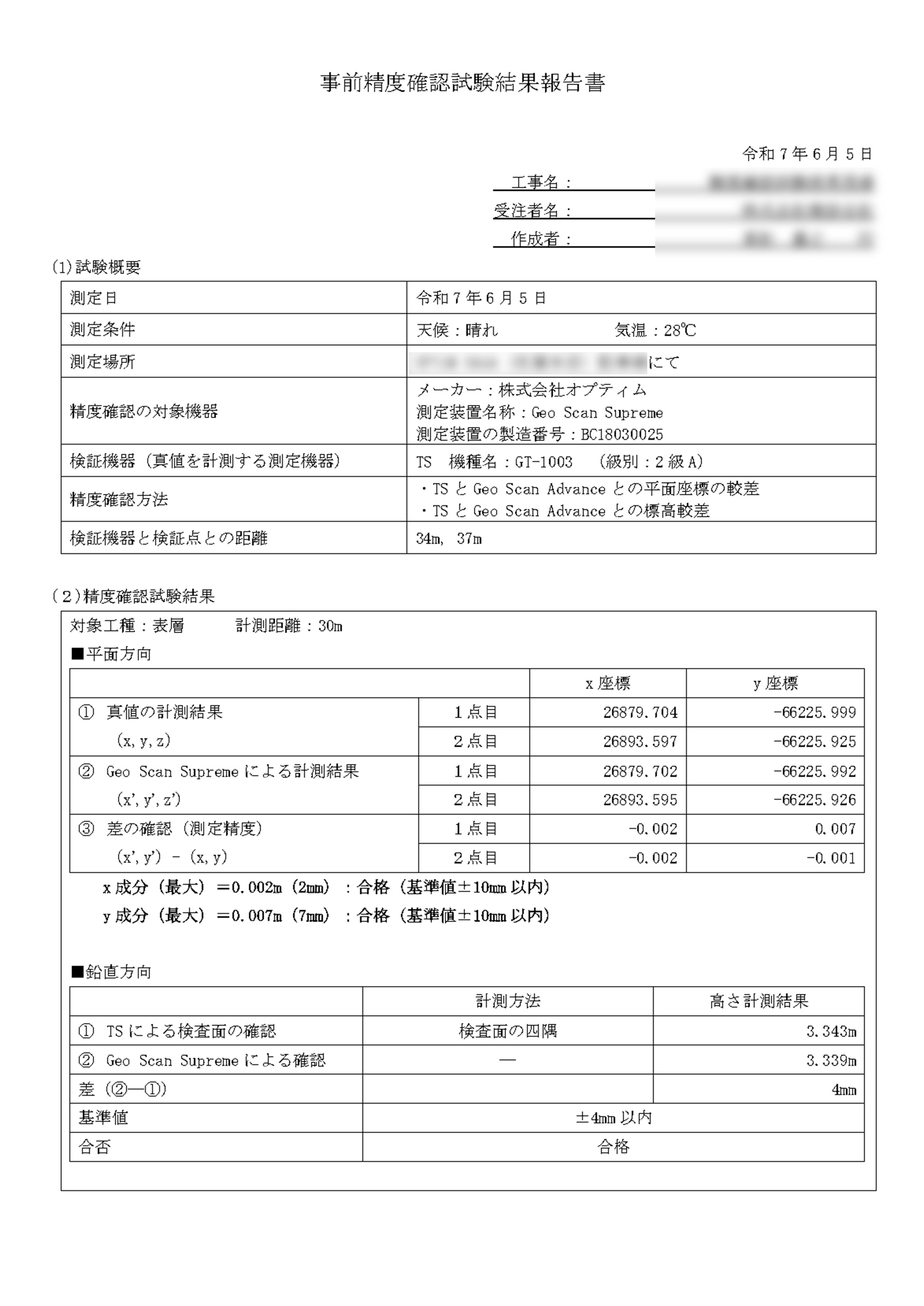 精度確認試験結果報告書