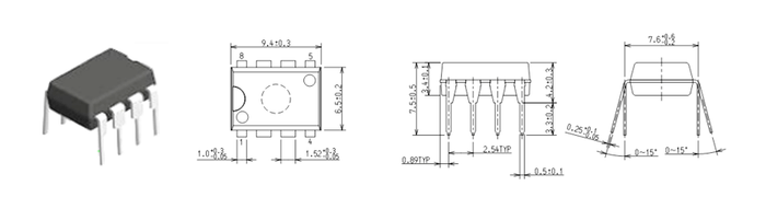 DIP8パッケージ 外観と寸法