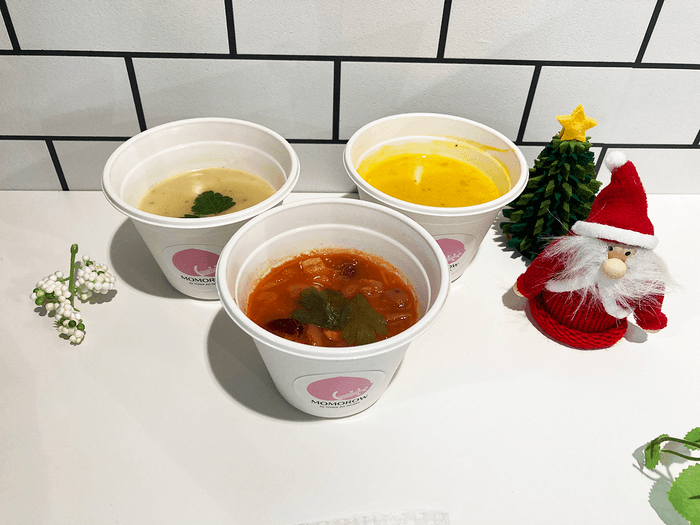 ▲左から「さつまいものポタージュ」、「ミネストローネ」、「かぼちゃのポタージュ」(各 税込400円)