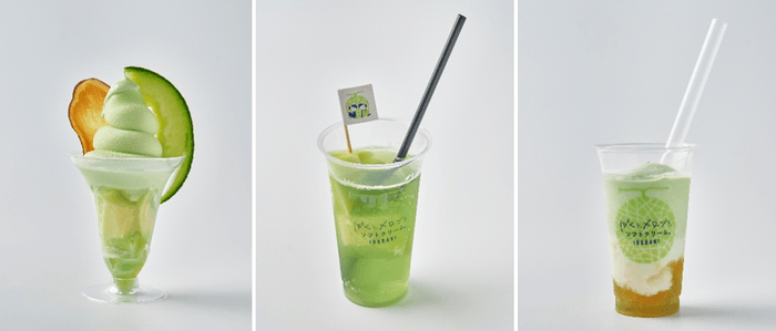 左から)ぼくのゴロゴロメロンサンデー/ぼくの贅沢メロンソーダ/ぼくのまぜま~ぜメロンシェイク