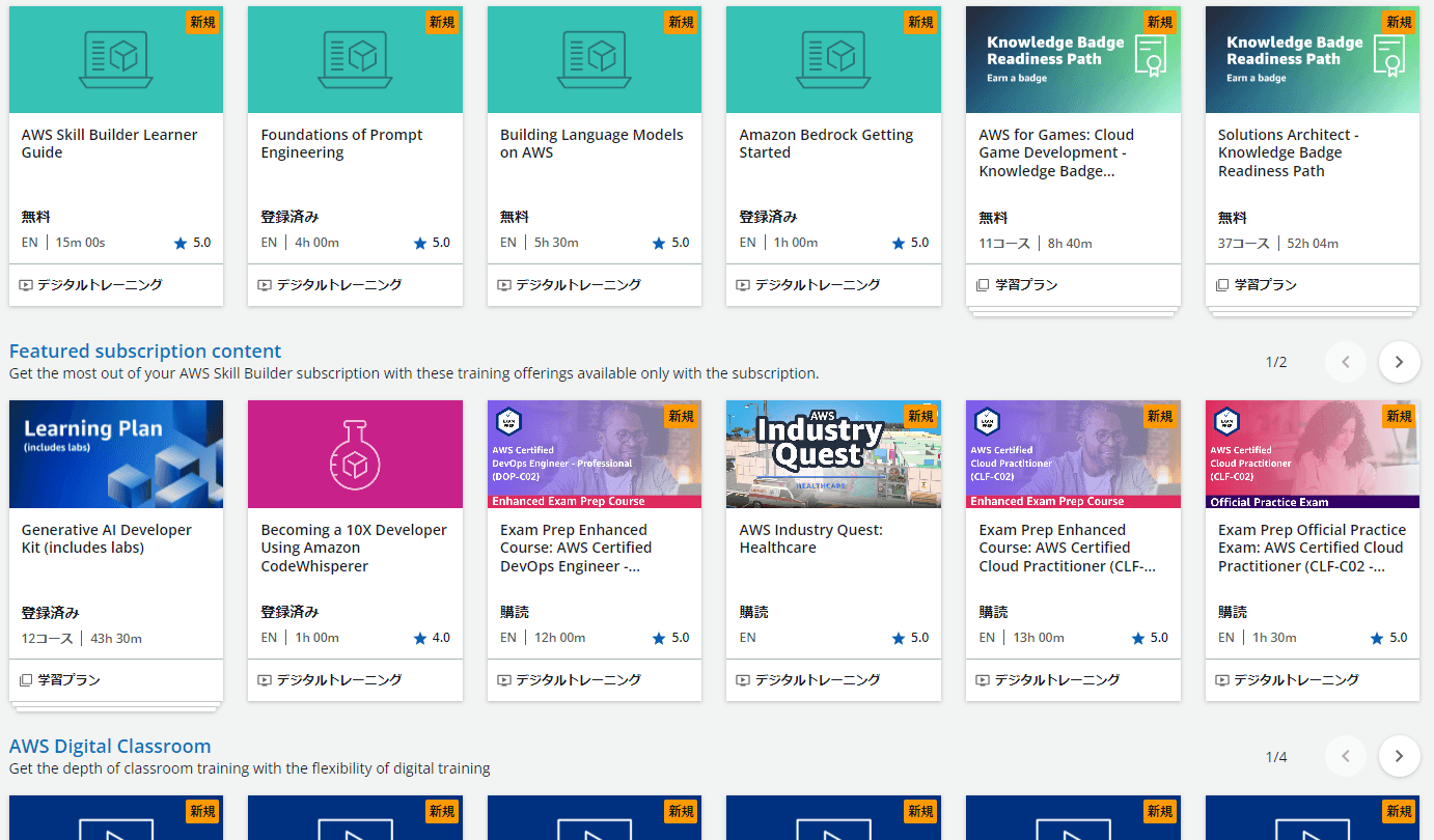 AWS Skill Builder利用イメージ①500を超えるオンデマンドコース