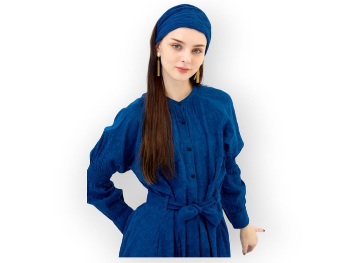 藍染めシャーリングワンピース