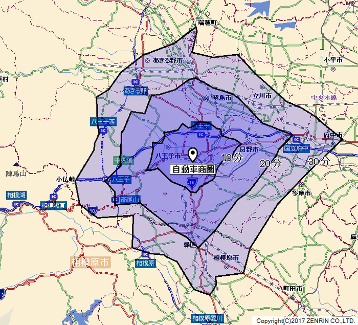 時間商圏分析例 ※地図使用許諾/ゼンリンZ08LA第079号