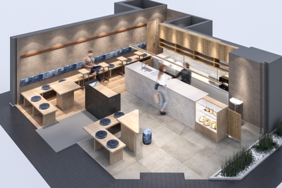 「築地本願寺カフェ Tsumugi はなれ 月島店」内観