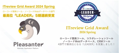 「プリザンター」が「ITreview Grid Award 2024 Spring」の 4カテゴリにおいてアワード最高位「Leader」を5期連続で受賞