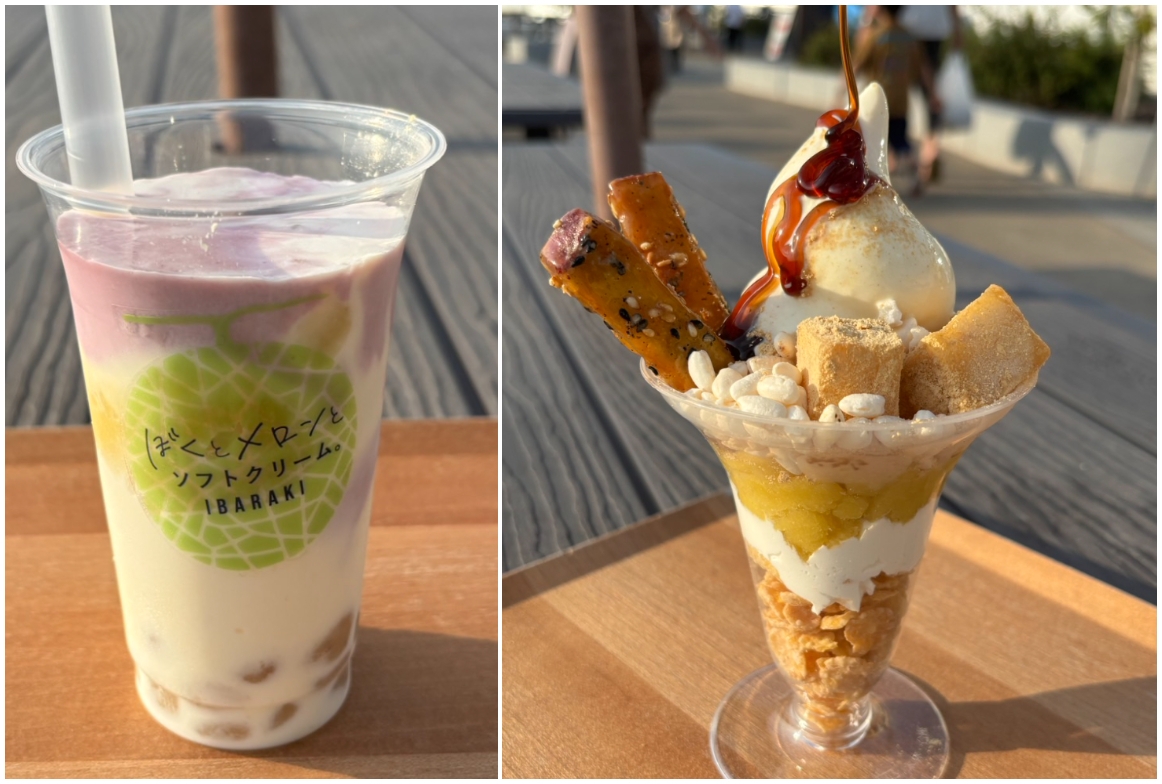 (左)まぜま~ぜおいもシェイク/(右)ぼくのお芋サンデー