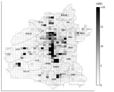 図1　500mメッシュ内の必要喫煙所数　「混雑統計®」©ZENRIN DataCom CO., LTD.