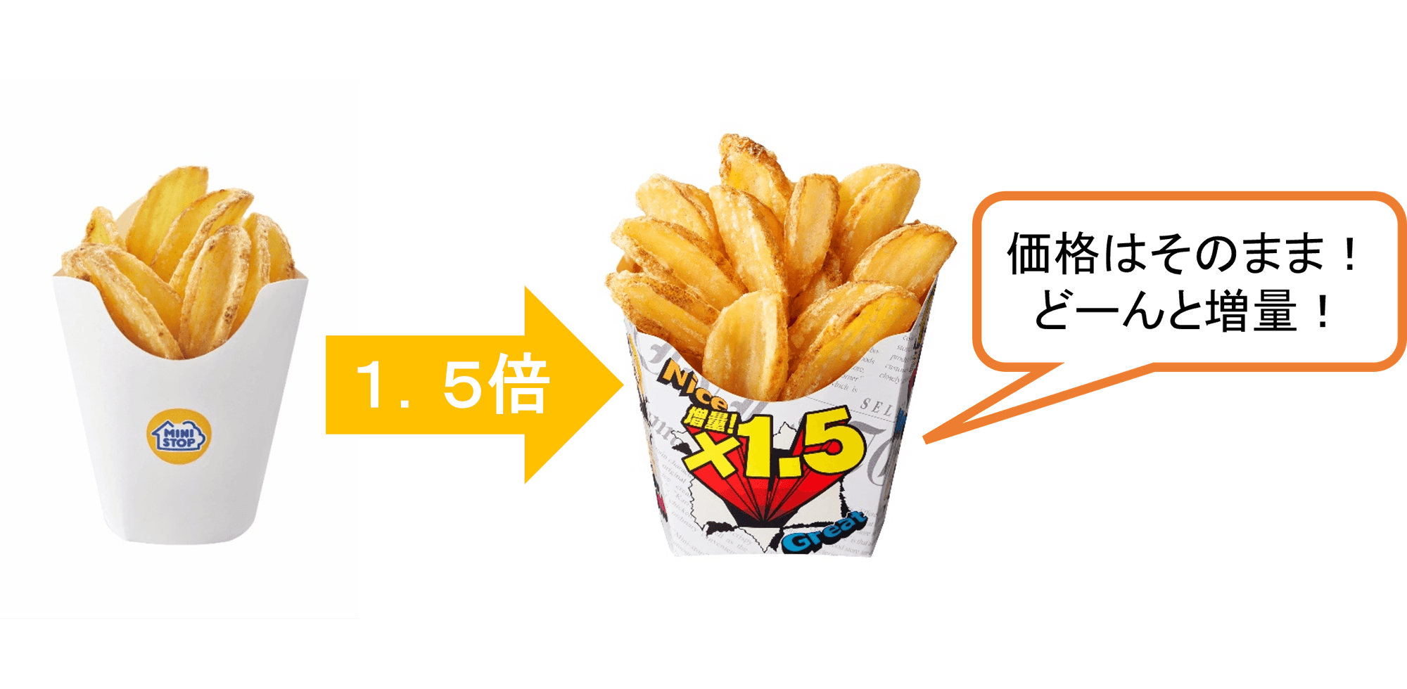 Vカットポテト1.5倍増量イメージ(画像はイメージです。)