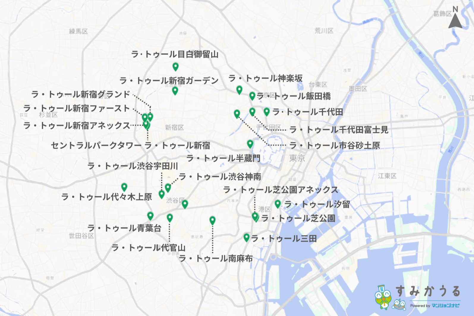 画像2:東京都心部における一部のラ・トゥールを示した地図(マンションナビ)