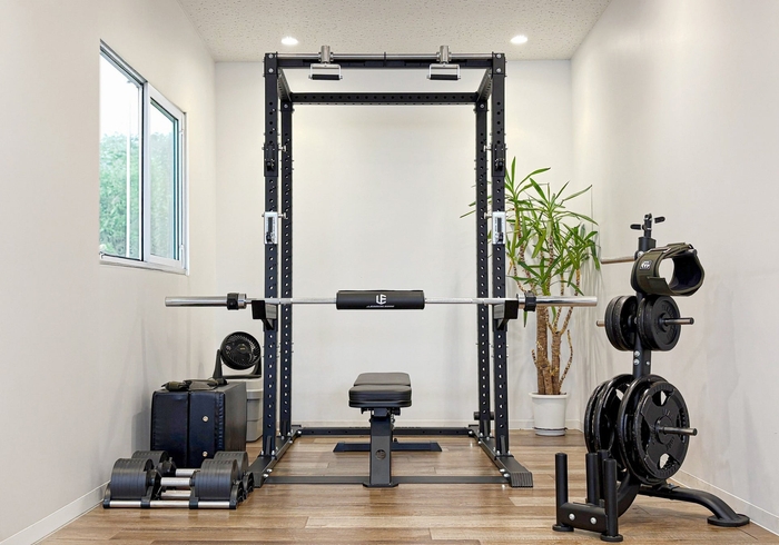 横幅230cmの一室に配置したホームジムイメージ。