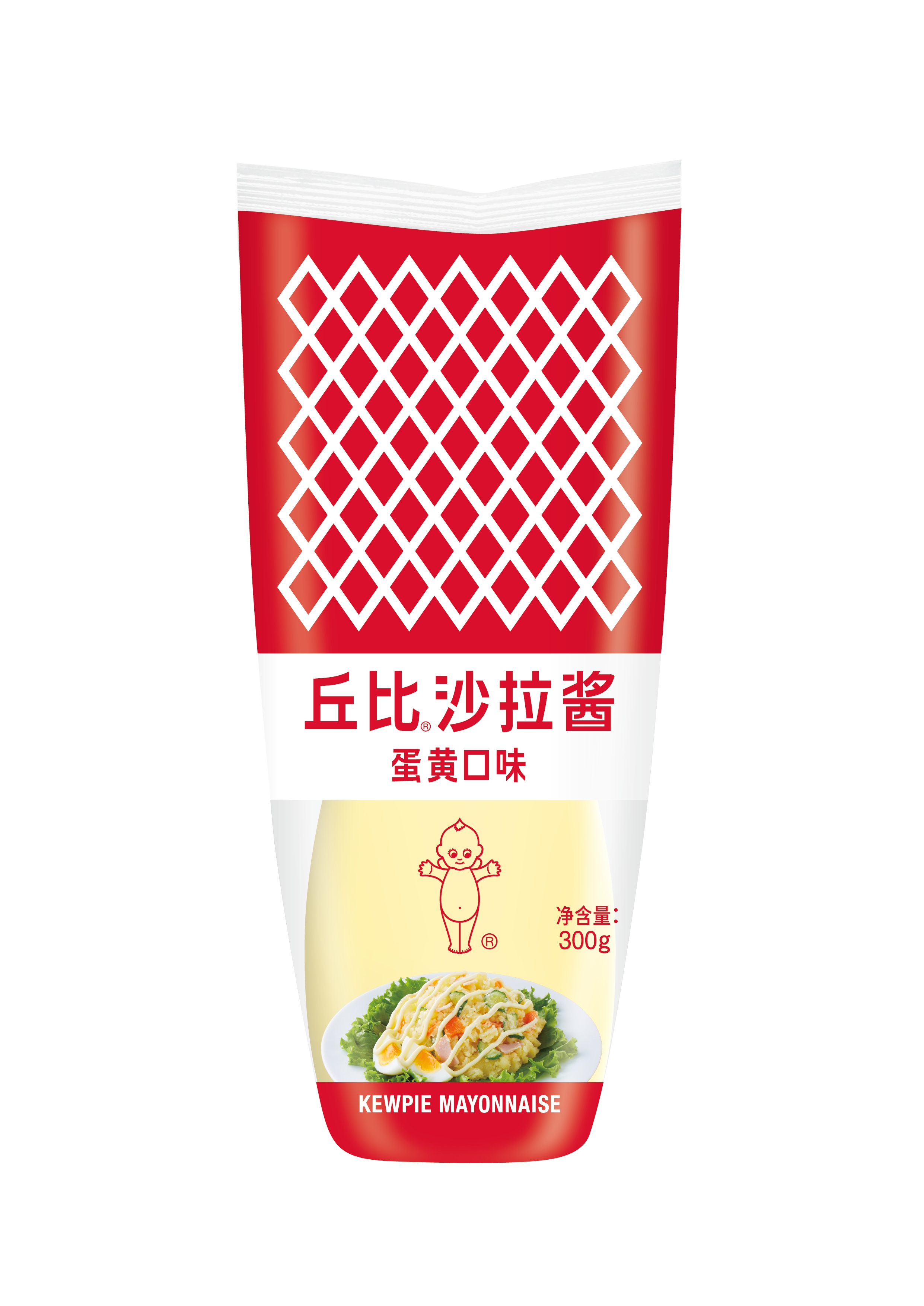 中国で展開するマヨネーズのパッケージデザインを一新し、縦じまから世界で親しまれる網目へ変更。併せて、中国全土でバーコードを統一しBCP対策を強化。