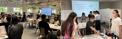 令和5年（2023年）9月に近畿大学が電通総研と行ったキャリア教育プログラムの様子（左）、令和5年（2023年）9月に東京女子大学が電通総研と行ったキャリア教育プログラムの様子（右）