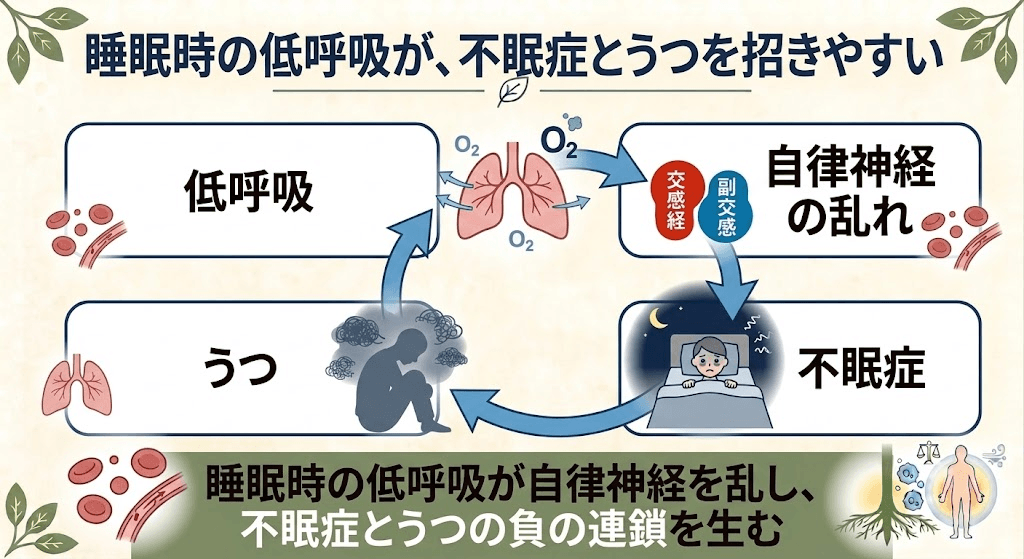 睡眠中の"呼吸構造の新変化"を確認──不眠症と「うつ」の背景にある体内環境の乱れ（精神①）