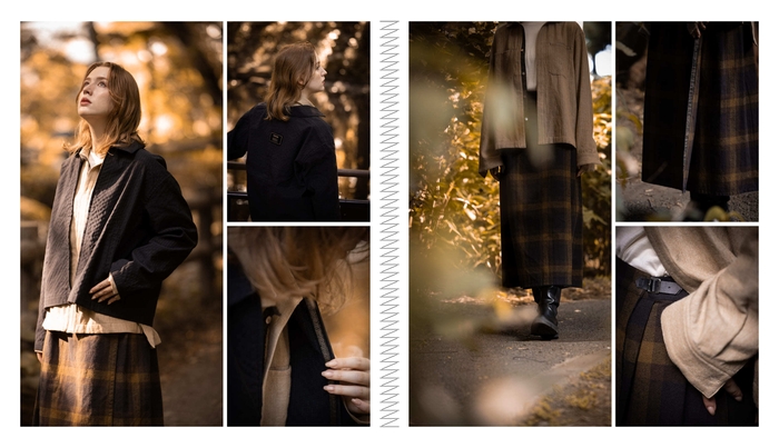 Enshu wool mix sashiko style blouson & Banshu napping process check skirt