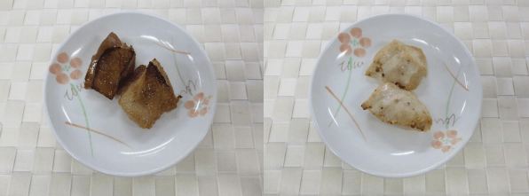 「川俣シャモの山椒焼き」(左)、川俣シャモのハーブソルト焼き(右)