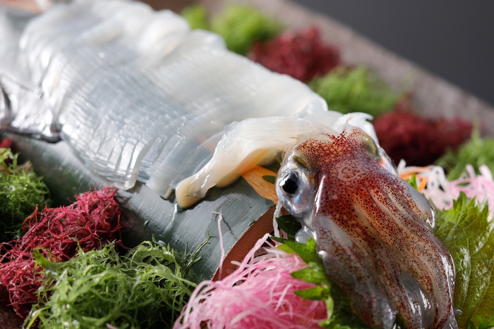 活け烏賊の姿造り 一例