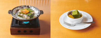 左:さんが焼き/右:天草の小あんみつ