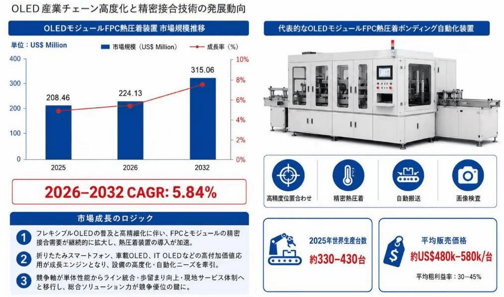 世界OLEDモジュール用FPC熱圧着ボンディング装置市場年平均成長率は約5.84%と予測される