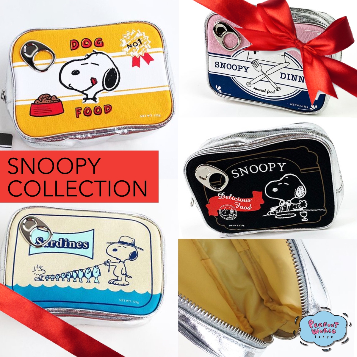 まるで本物!?個性豊かなスヌーピーの缶詰ポーチがカワイイ♡