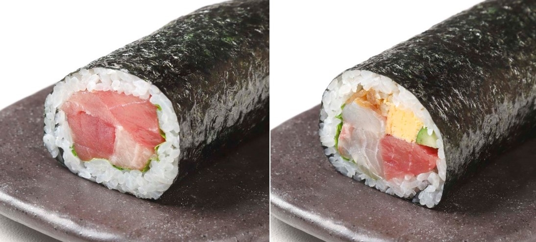 近大マグロ恵方巻(左)、近大海鮮恵方巻(右)