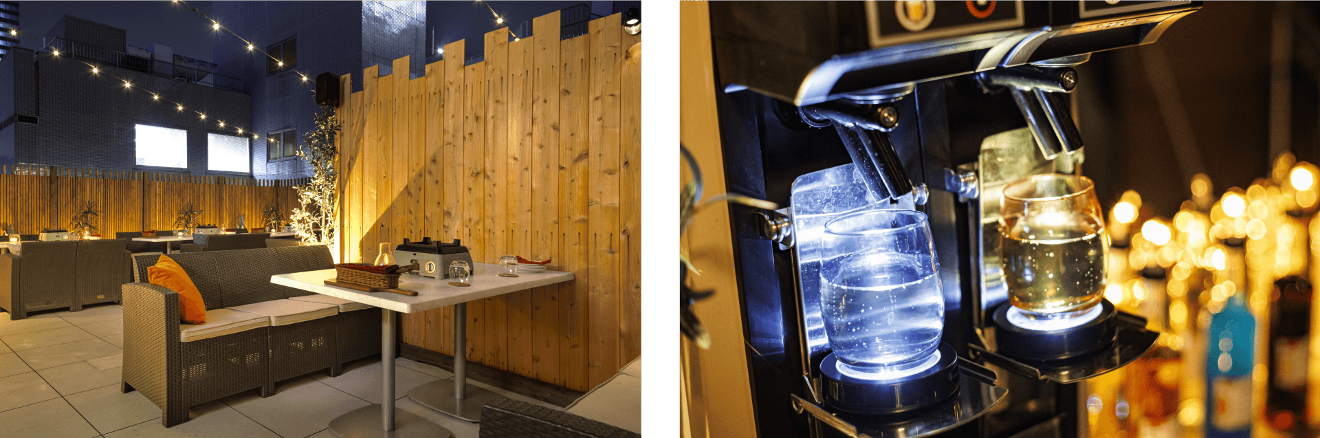 全席ソファ席でゆったりとした空間、フリーフローで自由に組み合わせるドリンク各種