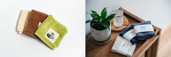 senshu×kindai(2020年)泉州美人(ハンカチ)(左)、INNER PILE(miniタオル)(右)