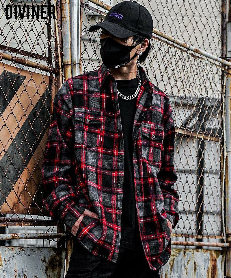 Pasting Logo Plaid Shirt(レッド)