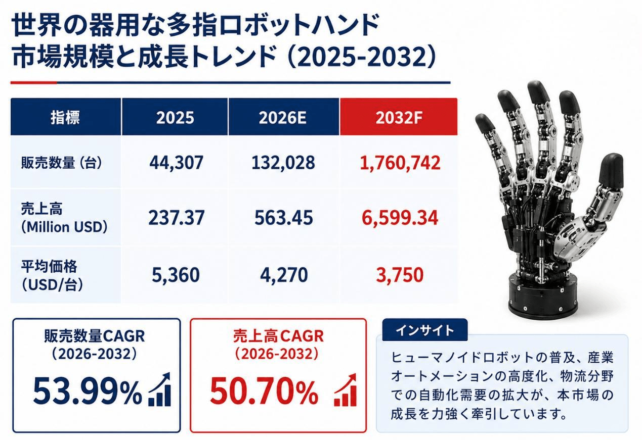 器用な多指ロボットハンド市場規模マップ＋シェア＋フレームワーク