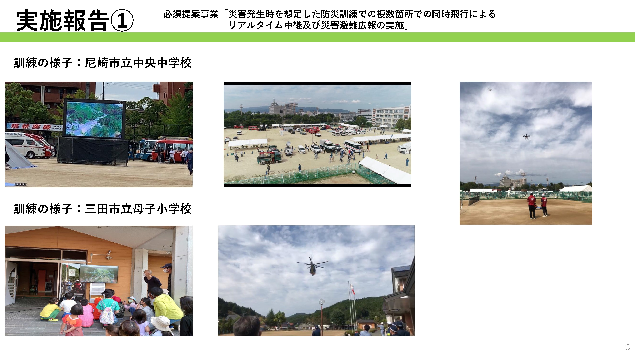 <実証報告書より抜粋:第1回目の防災訓練の様子>