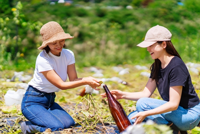 有機ヘチマ水収穫体験付きプランなど、四季を通して自然体験を楽しめる