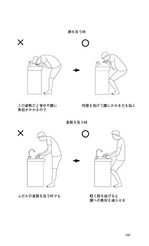 手洗いや洗顔、家事の時は「両膝を曲げる」