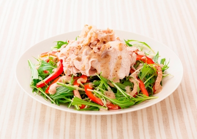 豚しゃぶと水菜のサラダ（アマニ油入りごまドレッシング使用）