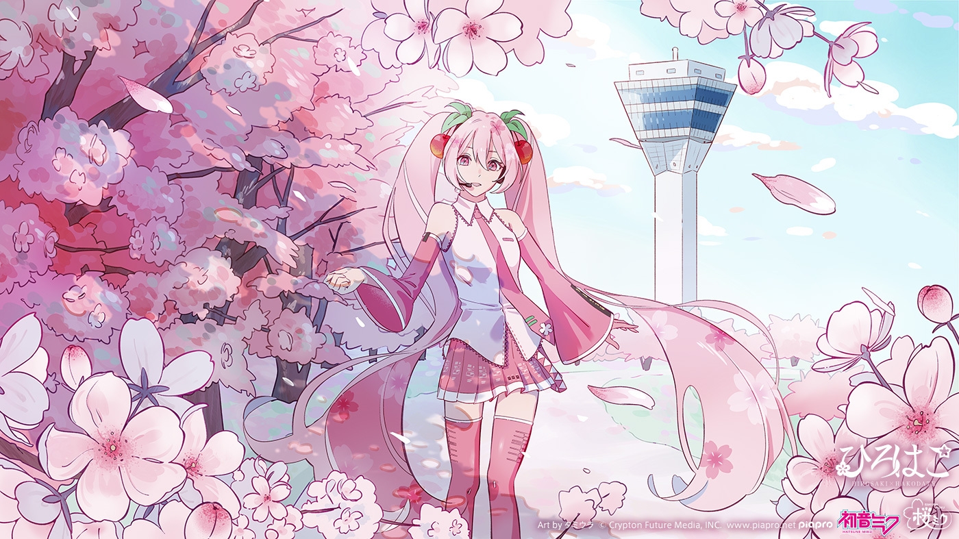 函館ビジュアル『五稜郭タワーをバックにした五稜郭公園の桜』 Art by タミウラ (C)CFM
