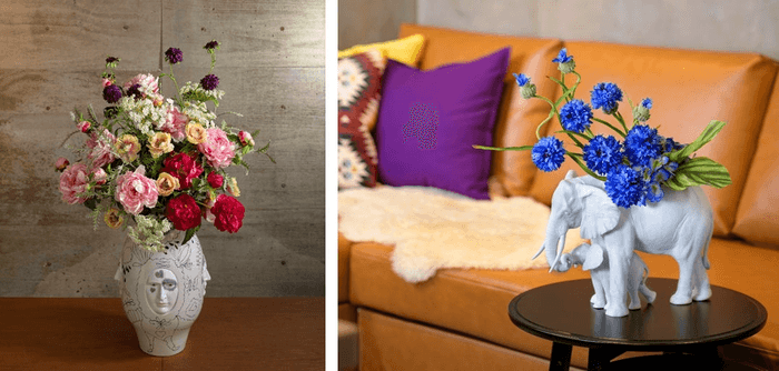 左:「PEONY× 森の番人Ⅱ」 右:「CORN FLOWER×ELEPHANT GARDEN」