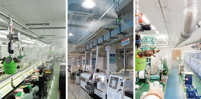 左:エレクトロニクス・基板製造工場 中央:エレクトロニクス・実装工程 右:印刷・輪転印刷工程