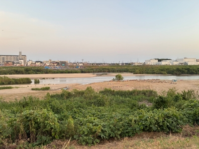 設置が完了した夕方の堤防からの現場の様子