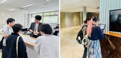 現在の学部窓口の様子（左）/情報学部の「オンライン窓口」の様子（右）