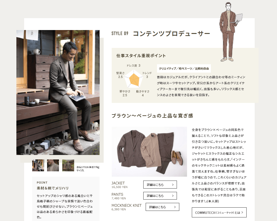 コンテンツ内のコーディネート解説