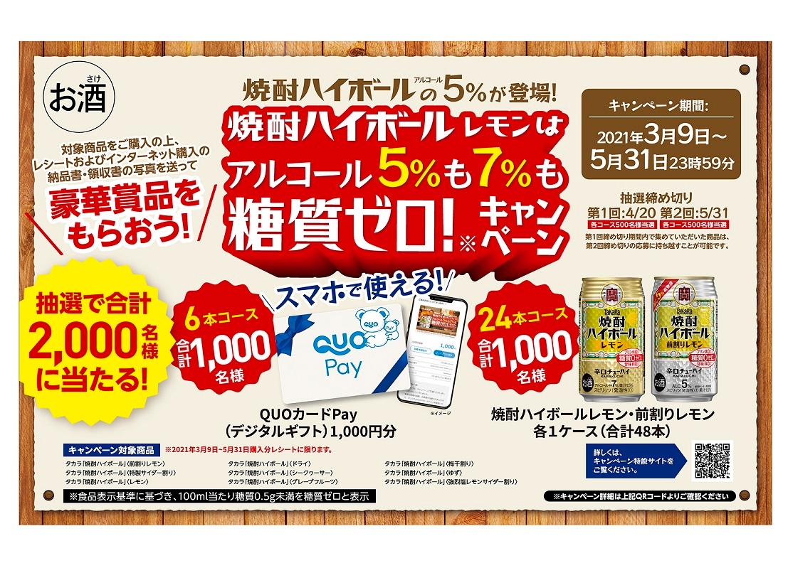 「焼酎ハイボールレモンは5%も7%も糖質ゼロ!」キャンペーン実施