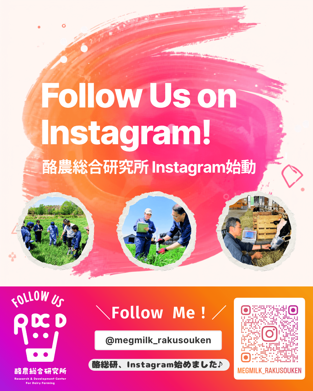 雪印メグミルク 酪農総合研究所　SNS（Instagram/YouTube）にて酪農情報を発信
