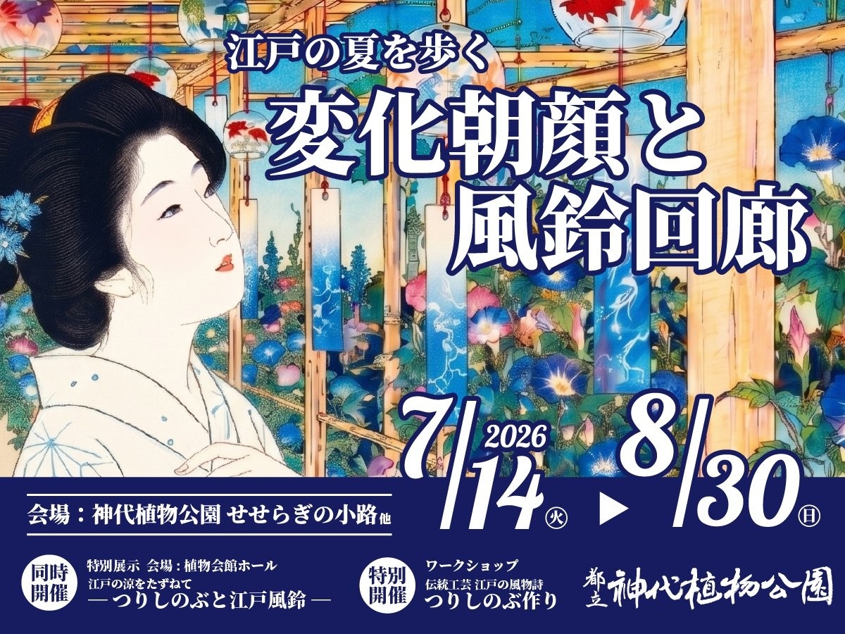 【神代植物公園】
2026年7月14日(月)～8月30日(日)開催!
江戸の夏を歩くー変化朝顔と風鈴回廊ー