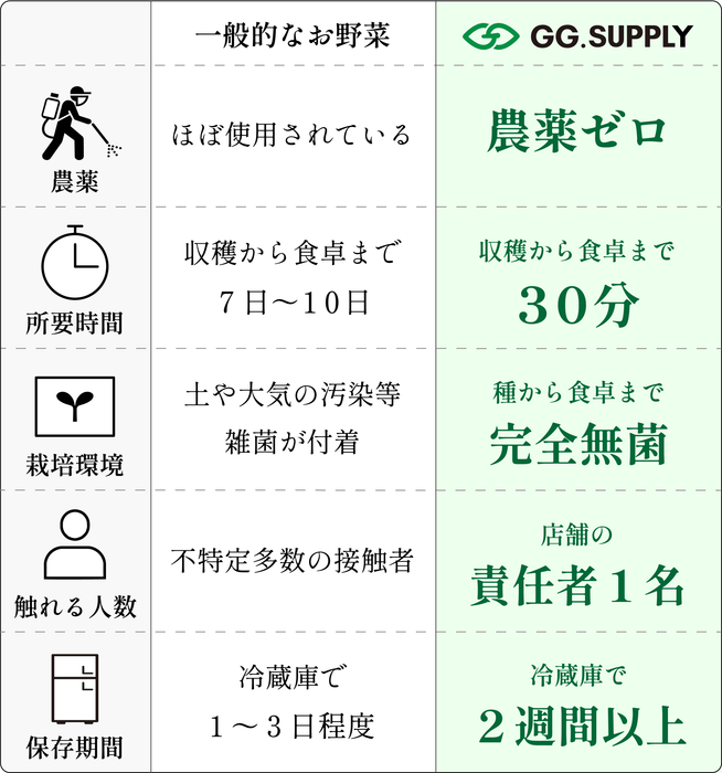 一般的な野菜との比較