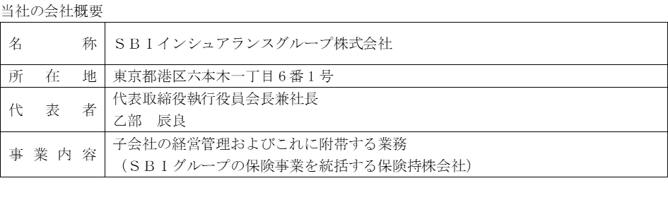 SBIインシュアランスグループ㈱の会社概要